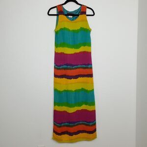 Vintage Alexander Campbell Womens Maxi‎ Dress Size 4 Rainbow Stripe Crinkle